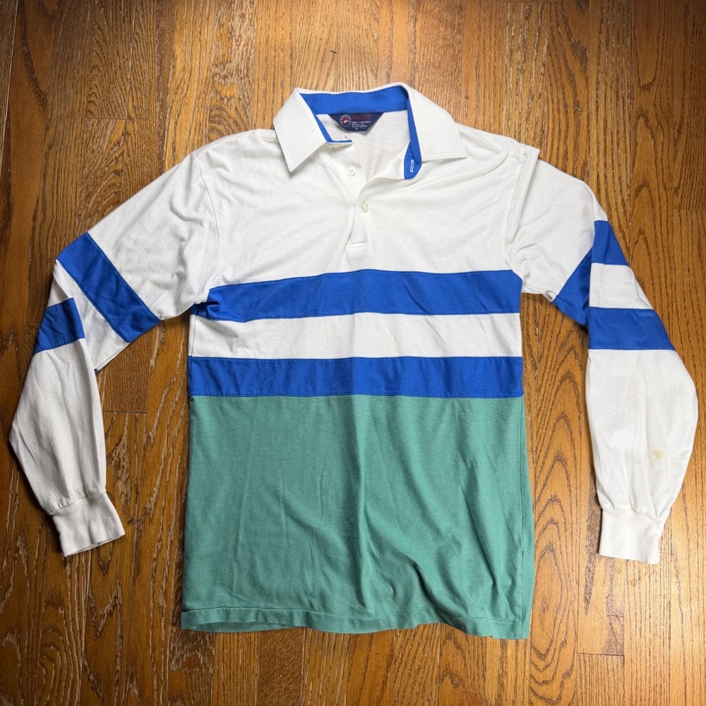 Vintage Arrow Tournament Mens Long Sleeve Polo Shirt Colorblock Tennis Golf